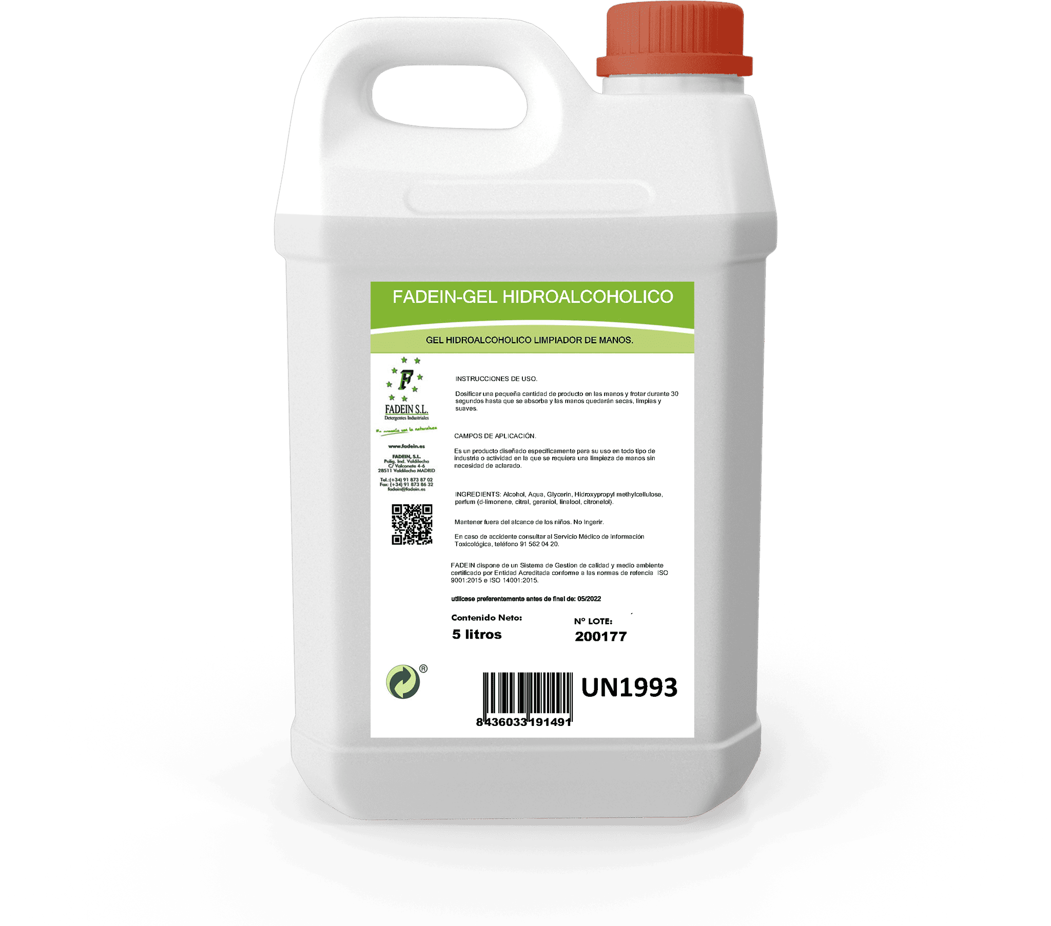 FADEIN GEL HIDROALCOHOLICO 5L